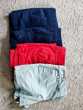 J. Crew Men’s Flat Front Shorts in Navy, Red, and Light Blue